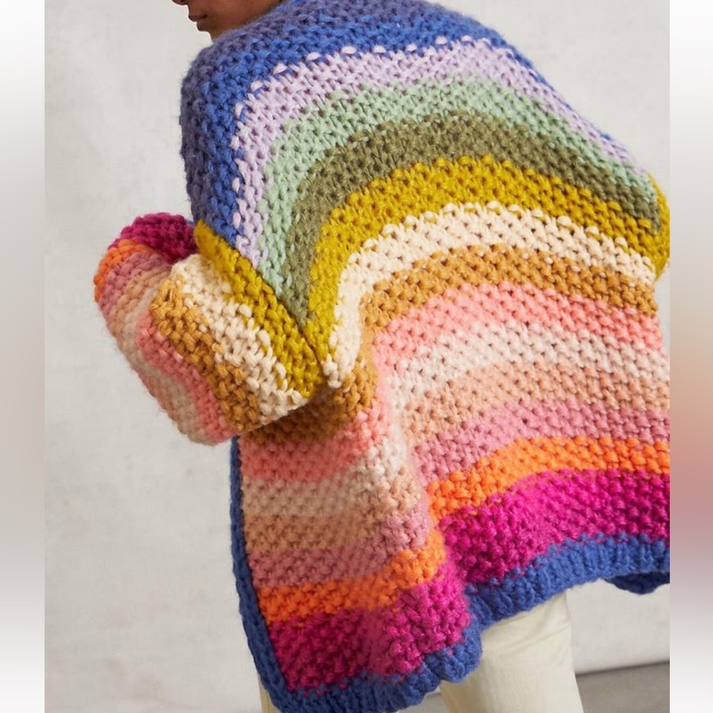 Anthropologie Frnch knit rainbow stripe cardigan